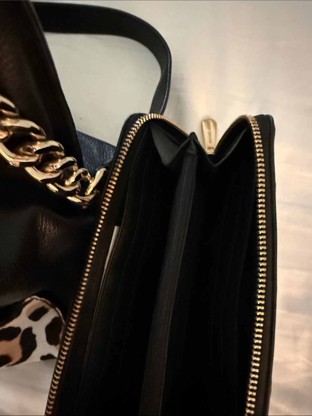 Michael Kors Leopard Print Tote with Matching Wallet - Black, Tan, Cream - Picture 7 of 9